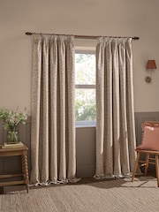 Wylder Taupe Grace Leaf Jacquard Lined Pencil Pleat Curtains - Image 2 of 6