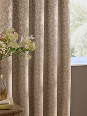Wylder Taupe Grace Leaf Jacquard Lined Pencil Pleat Curtains - Image 3 of 6