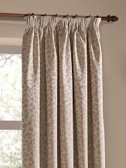 Wylder Taupe Grace Leaf Jacquard Lined Pencil Pleat Curtains - Image 4 of 6