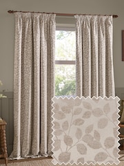 Wylder Natural Grace Leaf Jacquard Lined Pencil Pleat Curtains - Image 1 of 5