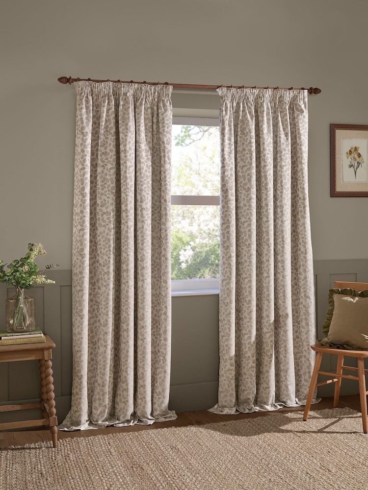 Wylder Natural Grace Leaf Jacquard Lined Pencil Pleat Curtains - Image 2 of 5 Wylder Natural Grace Leaf Jacquard Lined Pencil Pleat Curtains - Image 2 of 5