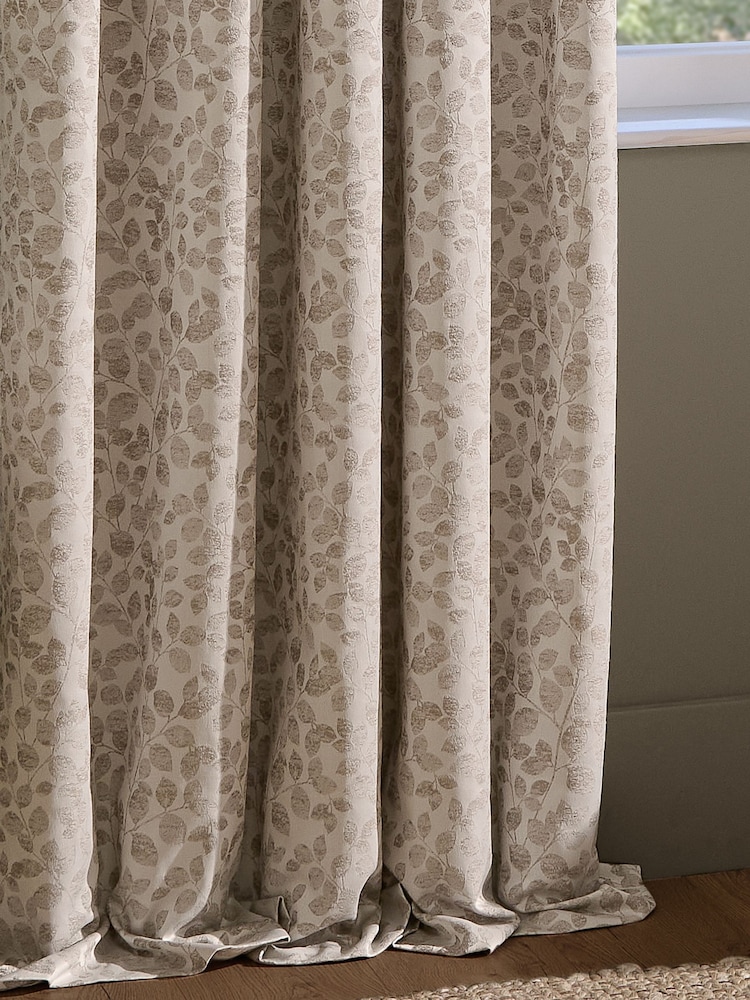 Wylder Natural Grace Leaf Jacquard Lined Pencil Pleat Curtains - Image 5 of 5 Wylder Natural Grace Leaf Jacquard Lined Pencil Pleat Curtains - Image 5 of 5