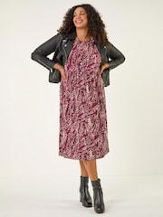 Roman Red Curve Spot Print Stretch Midi Dress - Image 1 of 4