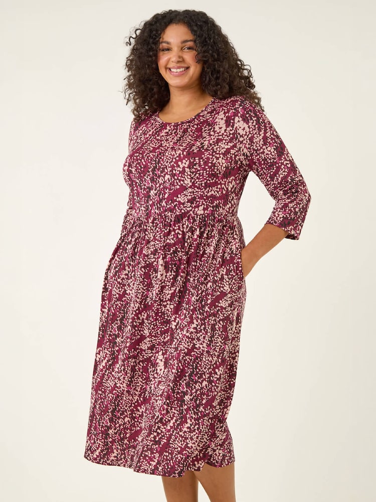 Roman Red Curve Spot Print Stretch Midi Dress - Image 2 of 4 Roman Red Curve Spot Print Stretch Midi Dress - Image 2 of 4