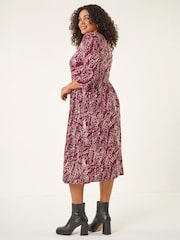 Roman Red Curve Spot Print Stretch Midi Dress - Image 3 of 4