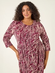 Roman Red Curve Spot Print Stretch Midi Dress - Image 4 of 4