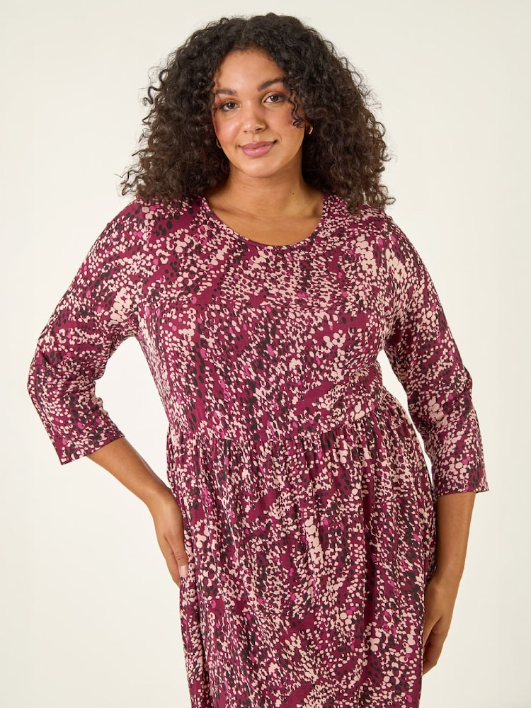 Roman Red Curve Spot Print Stretch Midi Dress - Image 4 of 4 Roman Red Curve Spot Print Stretch Midi Dress - Image 4 of 4