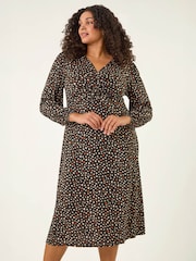 Roman Black Curve Spot Twist Stretch Dress - Image 1 of 4