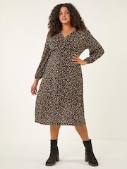 Roman Black Curve Spot Twist Stretch Dress - Image 2 of 4