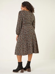 Roman Black Curve Spot Twist Stretch Dress - Image 3 of 4