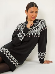 Roman Black Geometric Print Knitted Shift Dress - Image 1 of 4