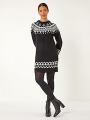 Roman Black Geometric Print Knitted Shift Dress - Image 2 of 4