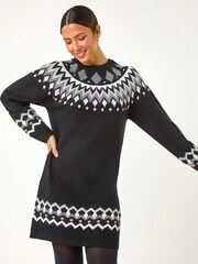Roman Black Geometric Print Knitted Shift Dress - Image 4 of 4