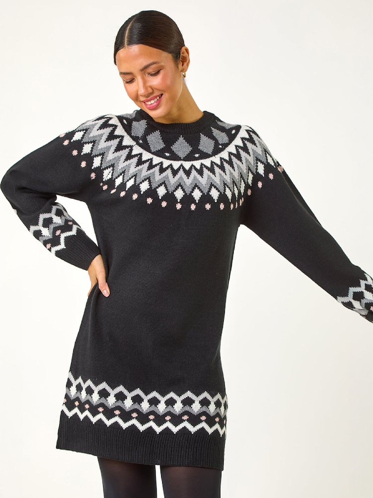 Roman Black Geometric Print Knitted Shift Dress - Image 4 of 4