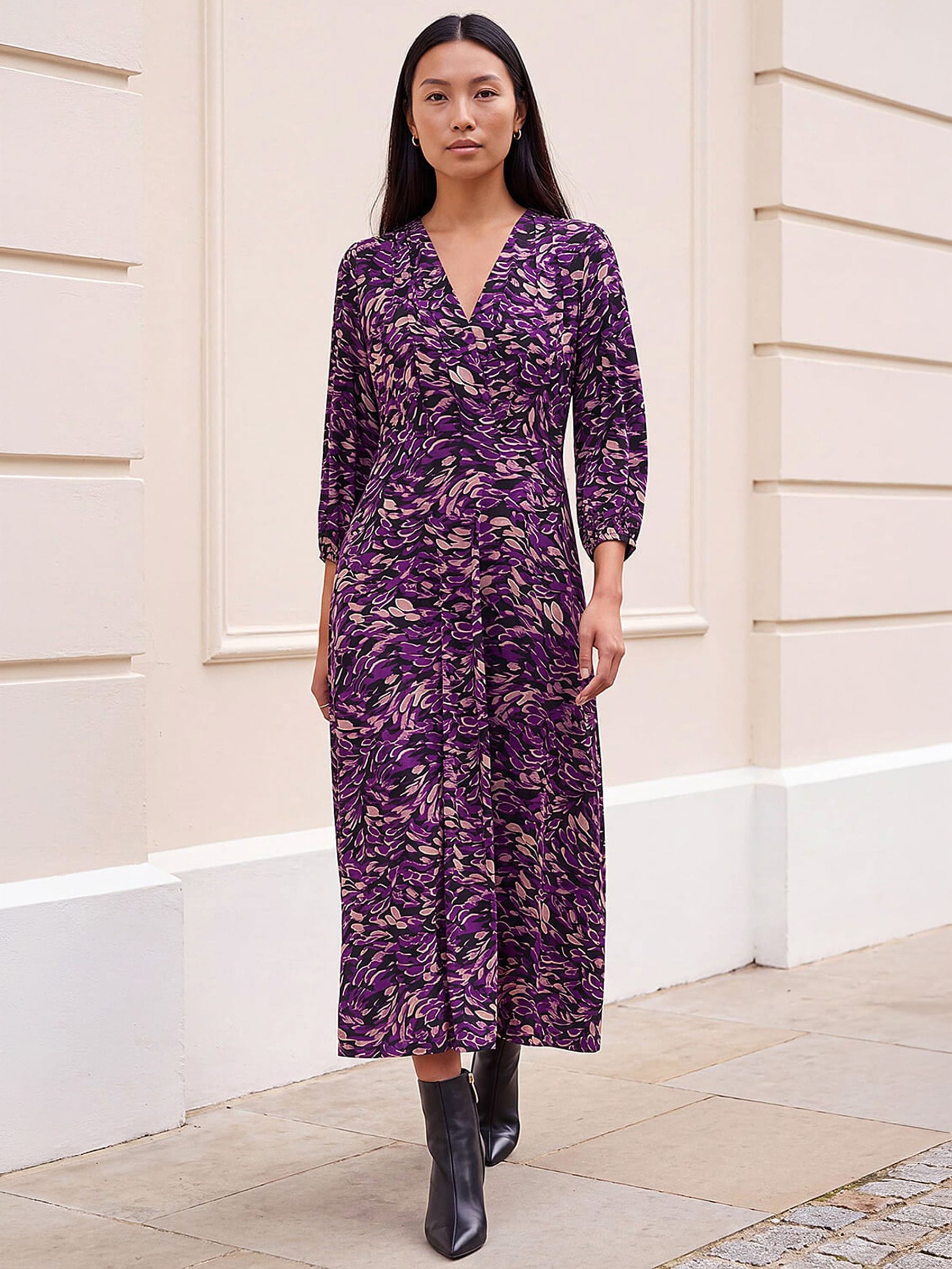 Roman Women's Purple Abstract Print Midi Dress In Size 20 - Image 3