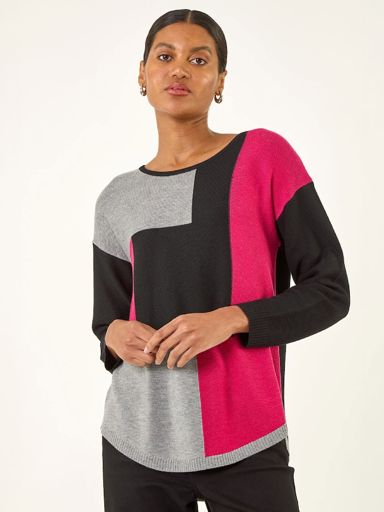Roman Black Ribbed Colour Block Knit Jumper - Image 1 of 4