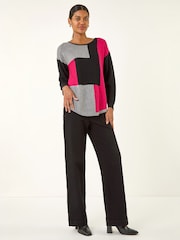 Roman Black Ribbed Colour Block Knit Jumper - Image 2 of 4