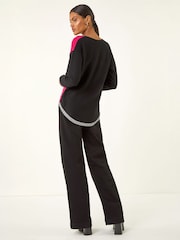 Roman Black Ribbed Colour Block Knit Jumper - Image 3 of 4