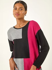 Roman Black Ribbed Colour Block Knit Jumper - Image 4 of 4