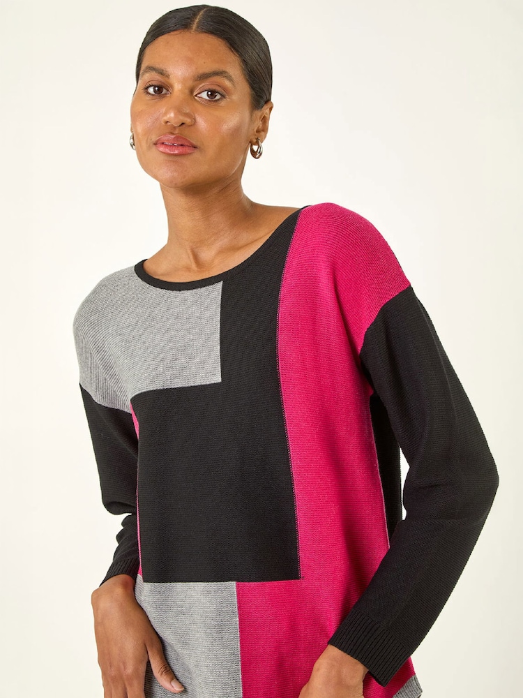 Roman Black Ribbed Colour Block Knit Jumper - Image 4 of 4