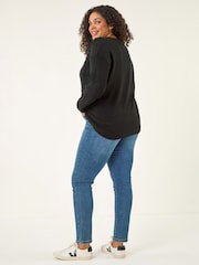 Roman Black Curve Stitch V-Neck Knit Jumper - Image 3 of 4