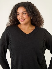 Roman Black Curve Stitch V-Neck Knit Jumper - Image 4 of 4