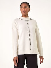 Roman White Funnel Neck Seam Detail Jumper - Image 4 of 4