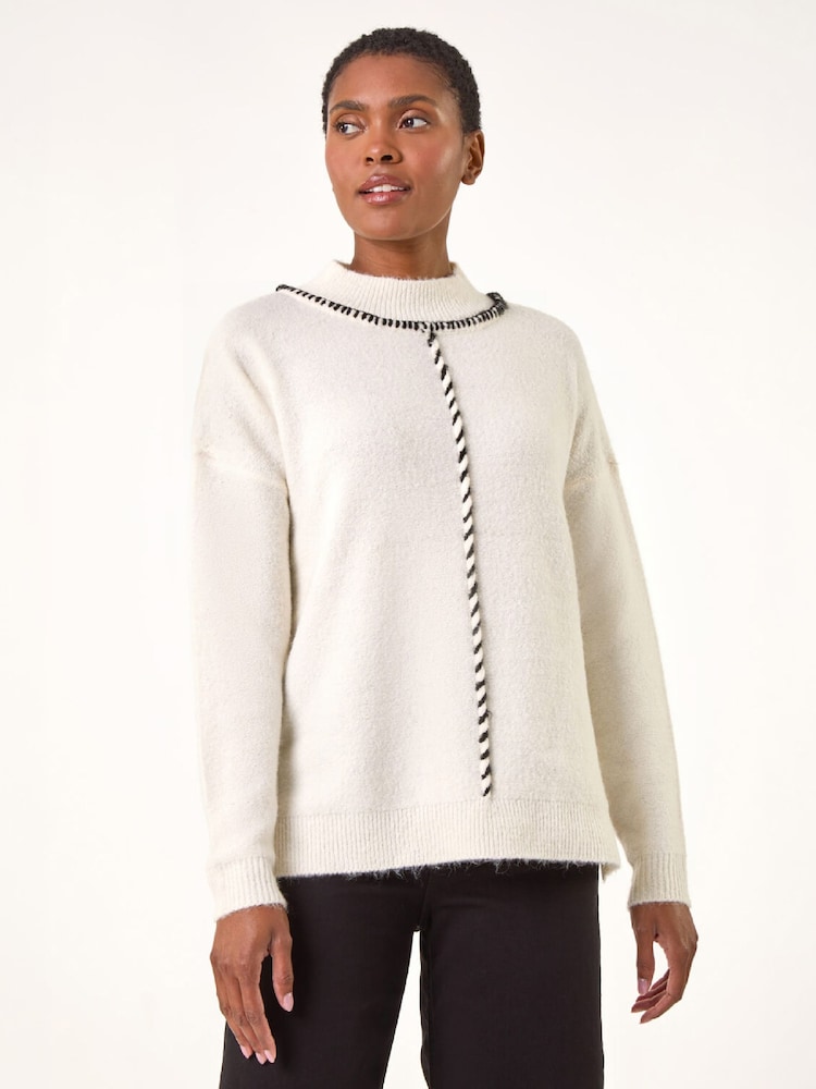 Roman White Funnel Neck Seam Detail Jumper - Image 4 of 4