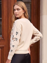 Roman White Scattered Heart V-Neck Knit Jumper - Image 4 of 4