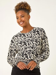 Roman Black Abstract Print Stretch Top - Image 1 of 4