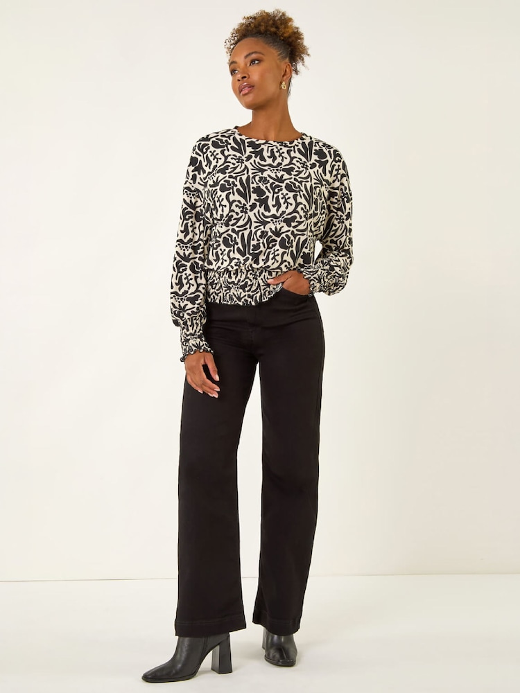 Roman Black Abstract Print Stretch Top - Image 2 of 4