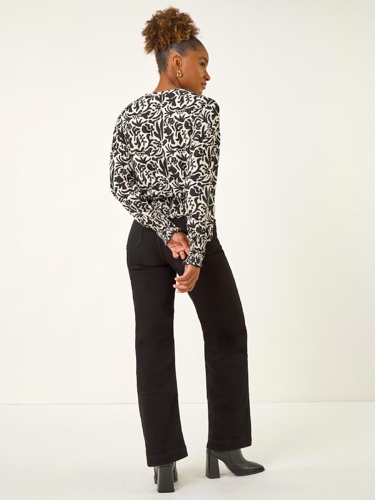 Roman Black Abstract Print Stretch Top - Image 4 of 4