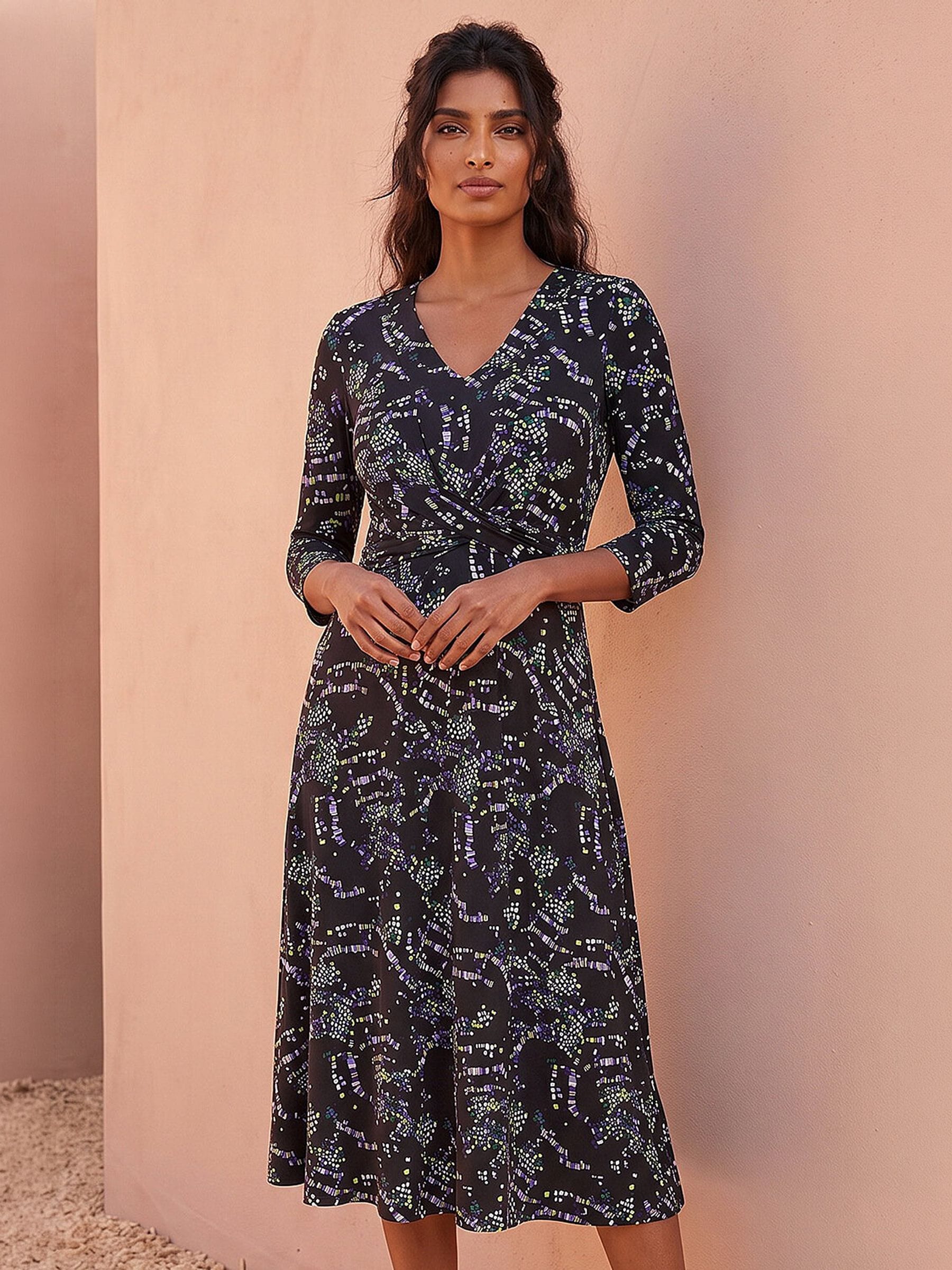 Roman Women's Black Abstract Crossover Stretch Midi Dress In | : Size 20 - Image 2