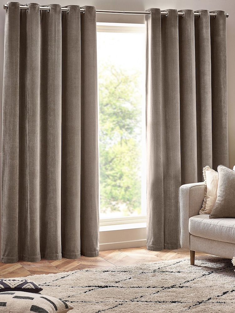 Yard Greige Heavy Chenille Blackout Eyelet Curtain - Image 2 of 4