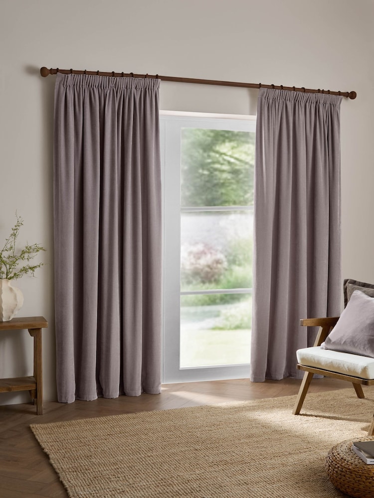 Yard Mauve Heavy Chenille Fully Lined Pencil Pleat Curtain - Image 2 of 5 Yard Mauve Heavy Chenille Fully Lined Pencil Pleat Curtain - Image 2 of 5
