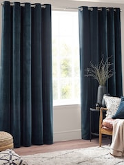 Yard Navy Heavy Chenille Blackout Eyelet Curtain - Image 2 of 4