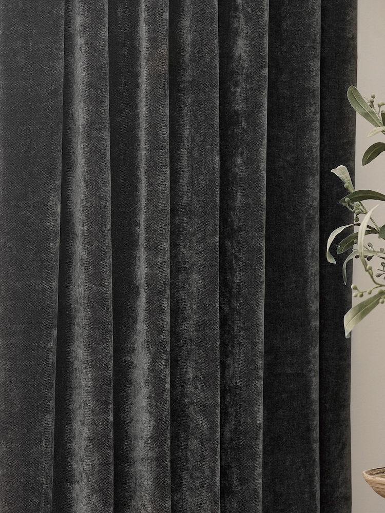 Yard Charcoal Heavy Chenille Blackout Pencil Pleat Curtain - Image 2 of 3