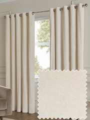 Paoletti Ivory Lustre Velvet Fully Lined Eyelet Curtain - Image 1 of 6