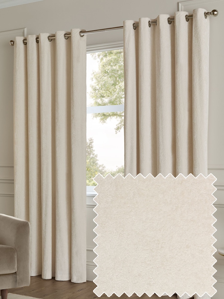 Paoletti Ivory Lustre Velvet Fully Lined Eyelet Curtain - Image 1 of 6