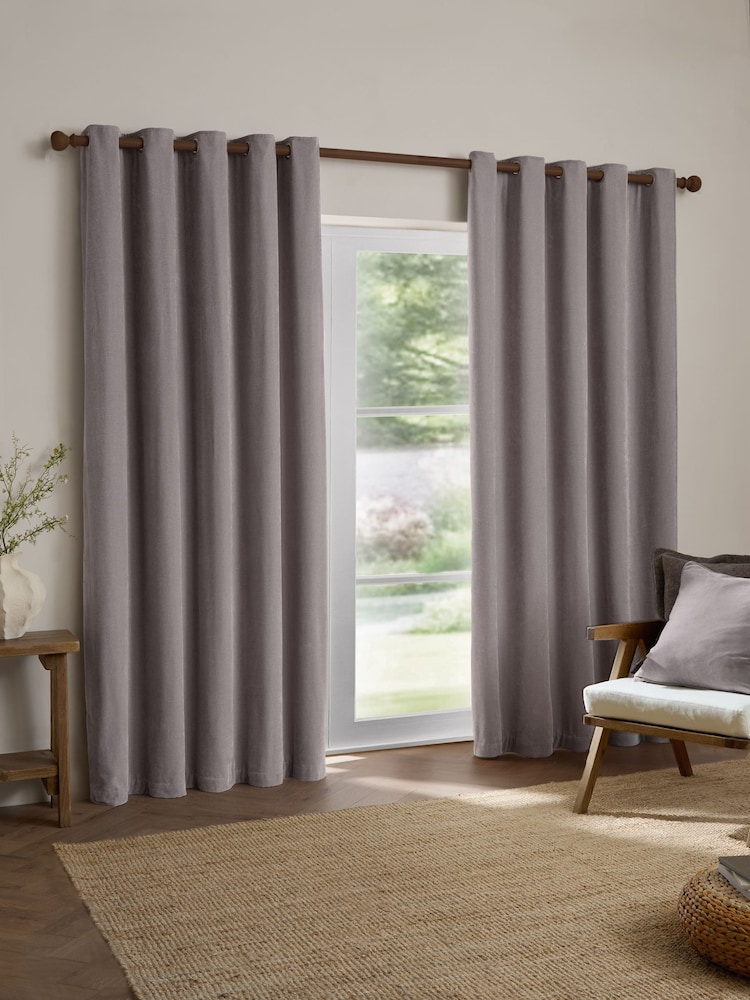 Yard Mauve Heavy Chenille Fully Lined Eyelet Curtain - Image 2 of 6 Yard Mauve Heavy Chenille Fully Lined Eyelet Curtain - Image 2 of 6