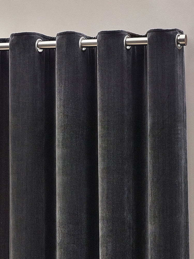 Yard Charcoal Heavy Chenille Blackout Eyelet Curtain - Image 1 of 4