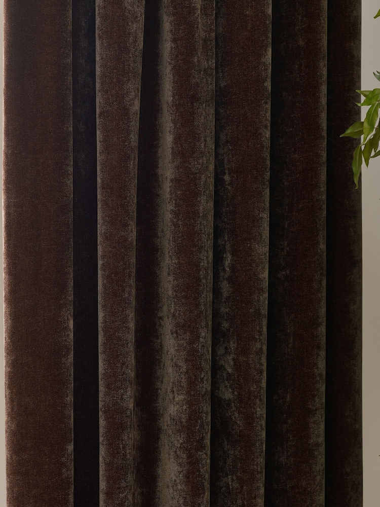 Yard Brown Heavy Chenille Blackout Pencil Pleat Curtain - Image 2 of 3