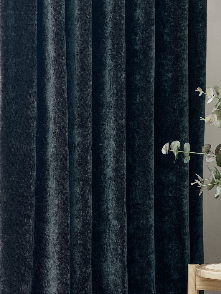 Yard Navy Heavy Chenille Blackout Pencil Pleat Curtain - Image 2 of 3