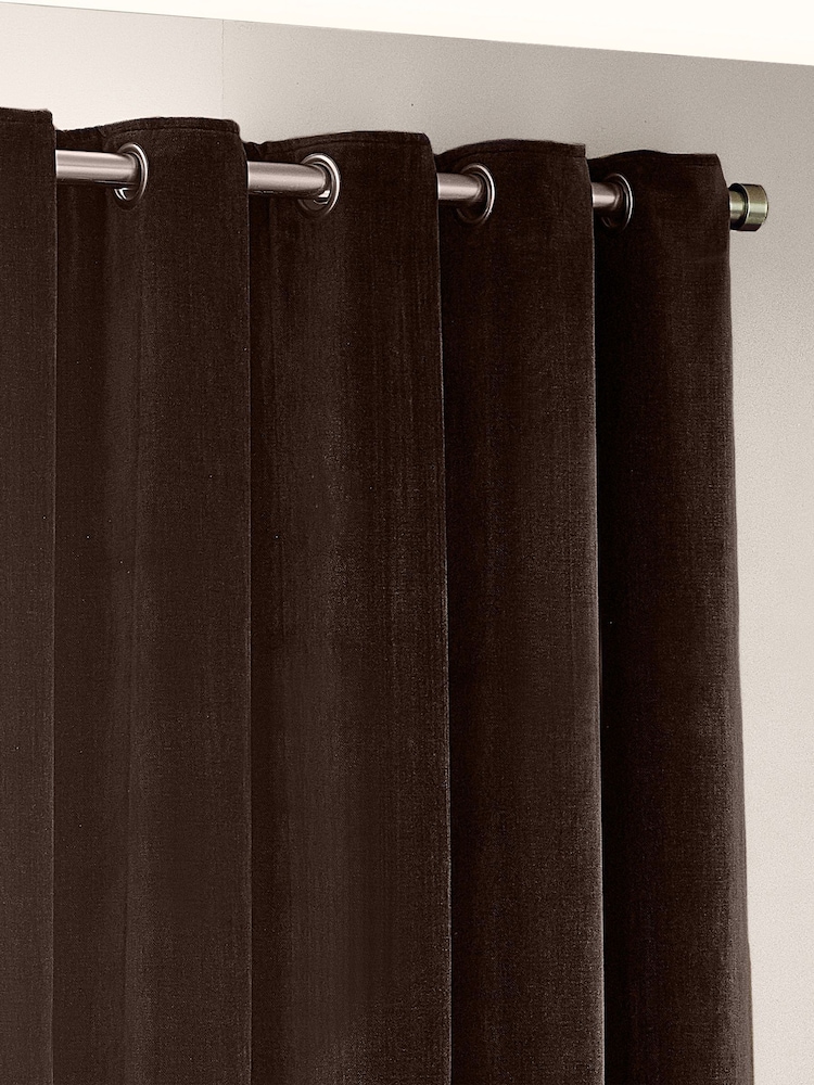 Yard Brown Heavy Chenille Blackout Eyelet Curtain - Image 1 of 4