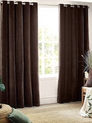 Yard Brown Heavy Chenille Blackout Eyelet Curtain - Image 2 of 4