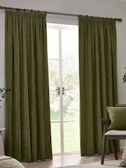 Yard Olive Heavy Chenille Blackout Pencil Pleat Curtain - Image 1 of 4