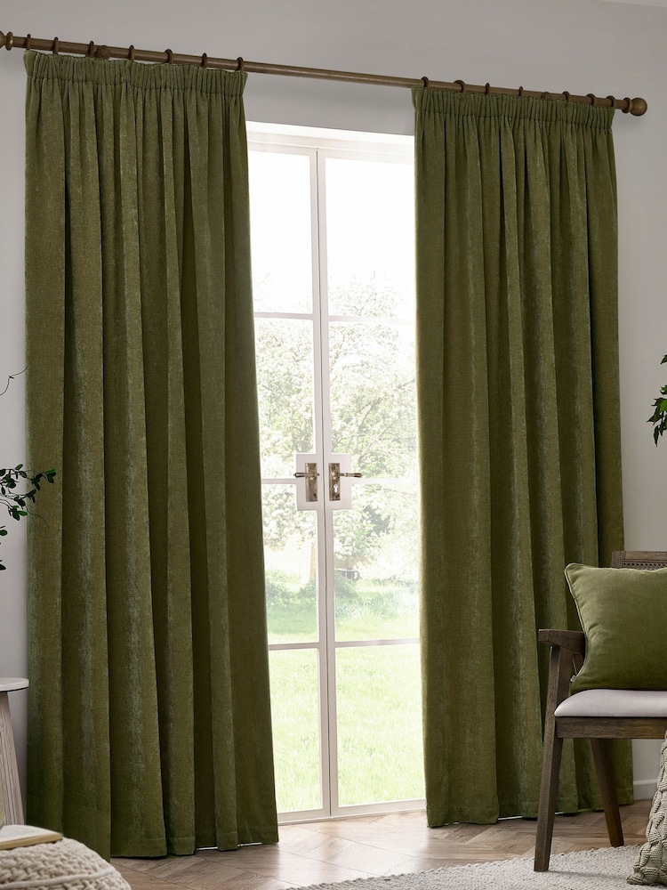 Yard Olive Heavy Chenille Blackout Pencil Pleat Curtain - Image 1 of 4