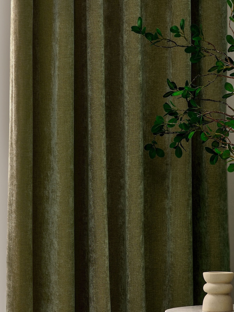 Yard Olive Heavy Chenille Blackout Pencil Pleat Curtain - Image 2 of 4