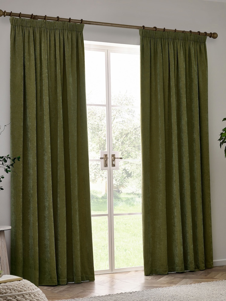 Yard Olive Heavy Chenille Blackout Pencil Pleat Curtain - Image 4 of 4