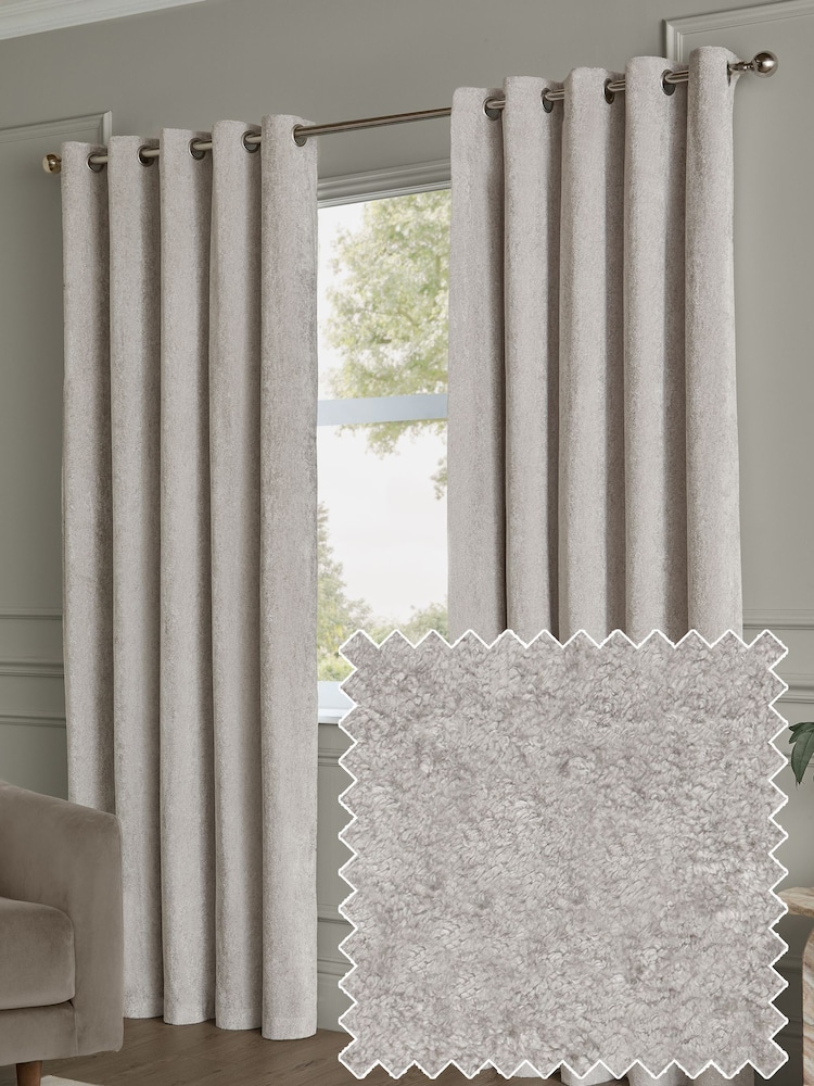 Paoletti Silver Lustre Velvet Fully Lined Eyelet Curtain - Image 1 of 6 Paoletti Silver Lustre Velvet Fully Lined Eyelet Curtain - Image 1 of 6